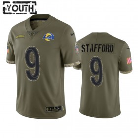 Camiseta Niño NFL Los Angeles Rams Matthew Stafford 9 Olive 2022 Salute To Service
